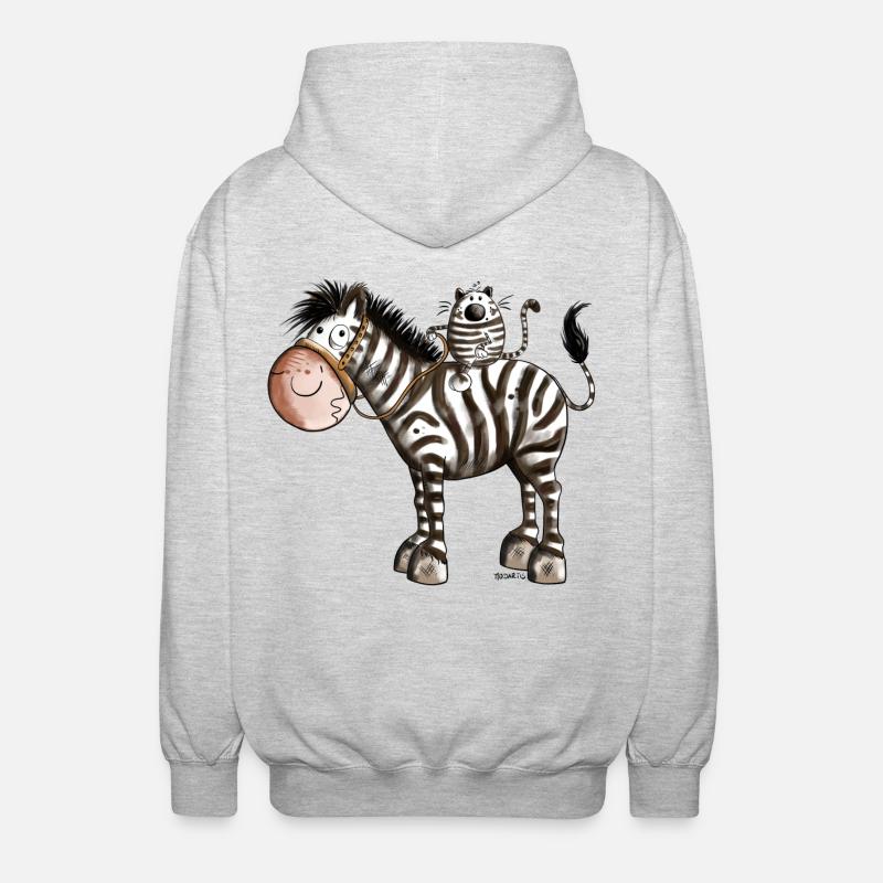 Zebra mit Katze - Unisex Kapuzenjacke - Hellgrau meliert