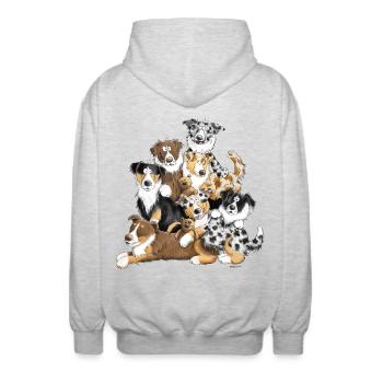 Australian Shepherd Hundehaufen I Aussie Hunde - Unisex Kapuzenjacke - Hellgrau meliert - Hinten - AI Model Male 185 light (185cm)
