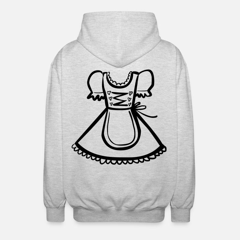 Dirndl – Schwarz-Weiß-Zeichnung – einfärbbar - Unisex Kapuzenjacke - Hellgrau meliert