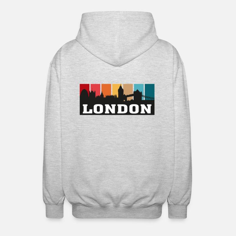 Londres Angleterre Voyage Skyline Souvenir Silhouette - Veste à capuche unisexe - gris clair chiné