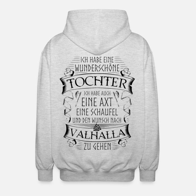 Vater Tochter Wikinger Spruch Valknut Valhalla - Unisex Kapuzenjacke - Hellgrau meliert