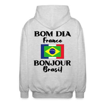 Brésil France Drapeau Brésilien Cadeau - Veste à capuche unisexe - gris clair chiné - Dos - AI Model Male 185 light (185cm)