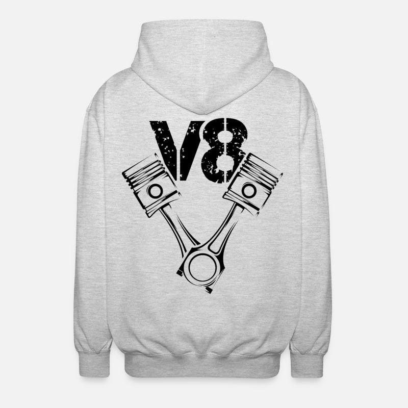 Piston Engine Illustration V8 Symbol icon Logo - Unisex Hooded Jacket - light heather grey