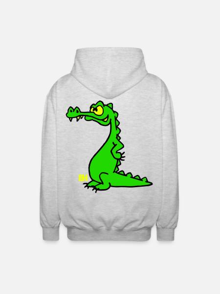 Smiling Crocodile, dreifarbiges Design - Unisex Kapuzenjacke - Hellgrau meliert