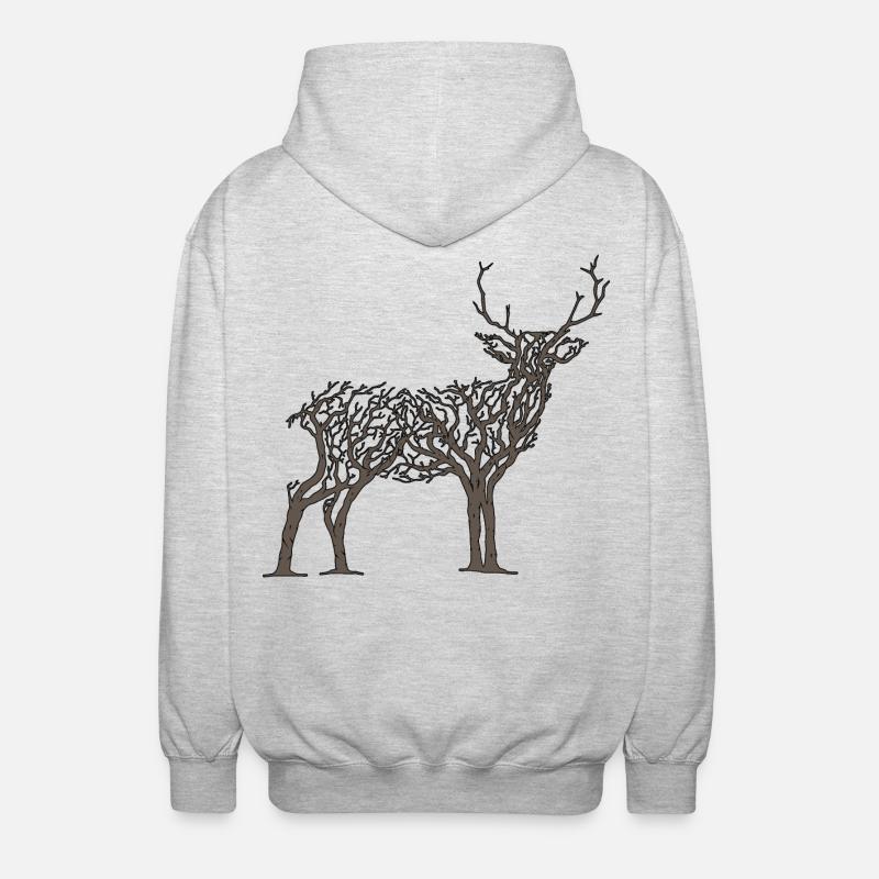 Deer in Tree Branches - Unisex Hooded Jacket - light heather grey