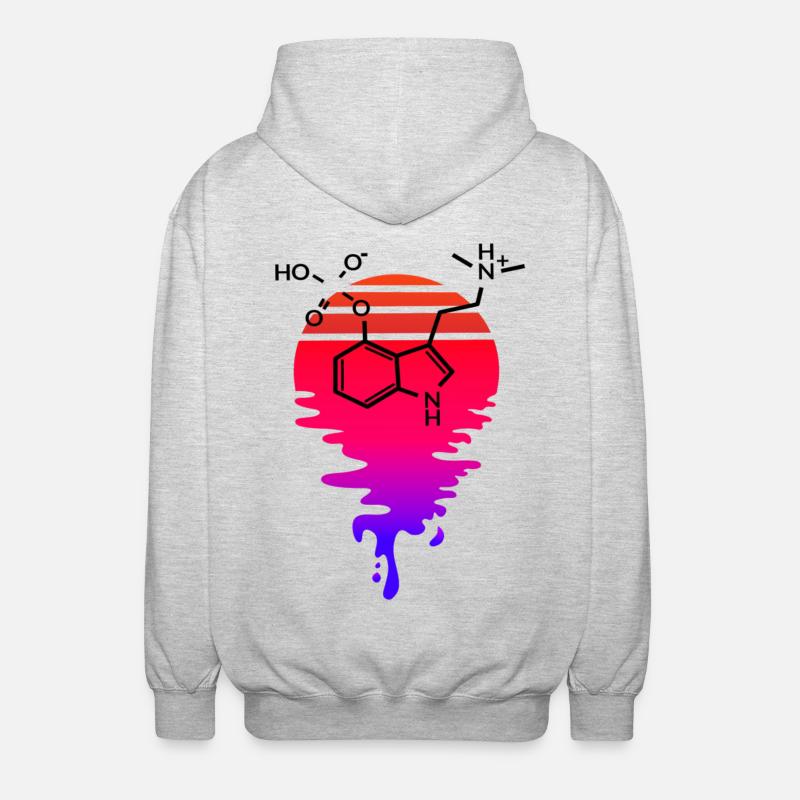 Psilocybin Molecule with Retro Sunset - Unisex Hooded Jacket - light heather grey