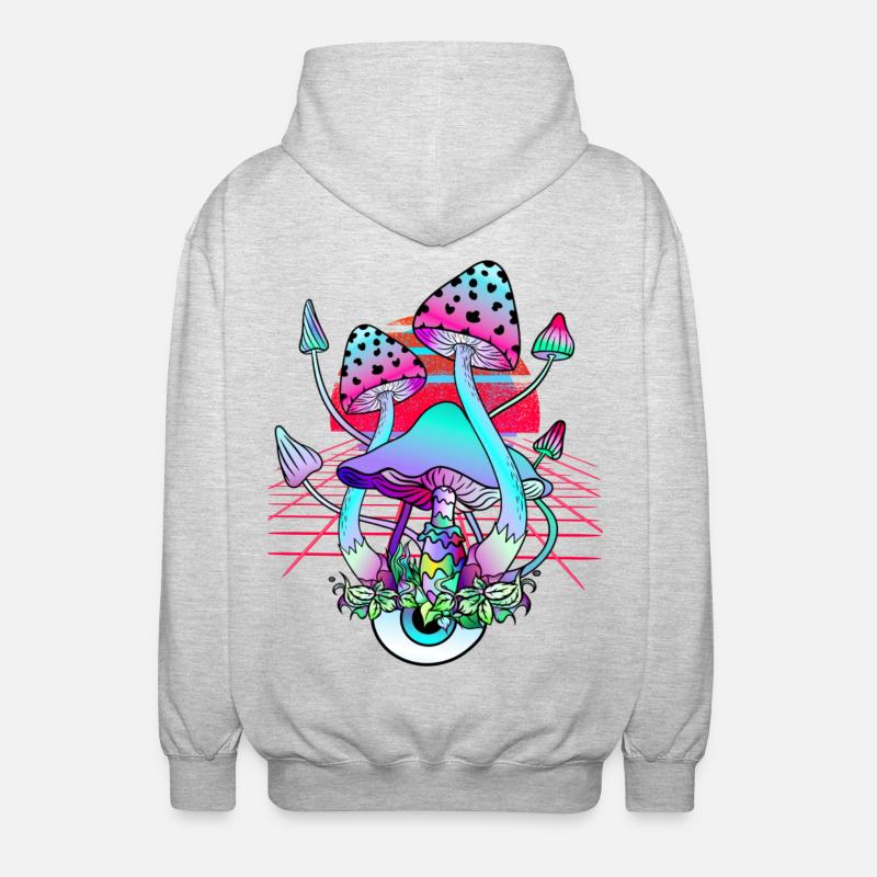 Psychedelische Pilze - Retro Wave Sunset - Unisex Kapuzenjacke - Hellgrau meliert