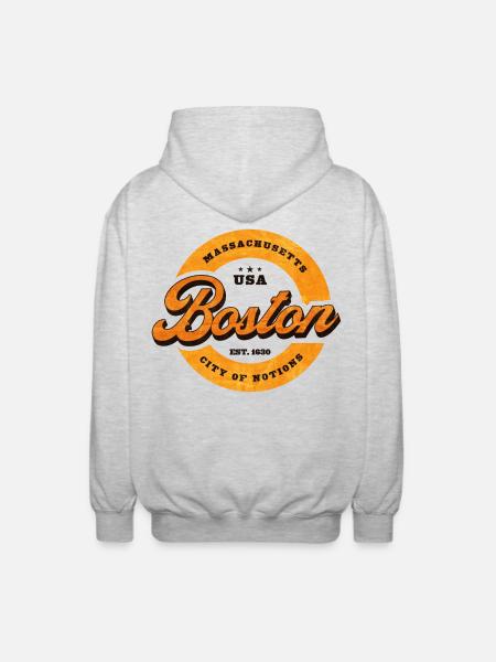 Boston Retro Circle Logo Print - Unisex Hooded Jacket - light heather grey