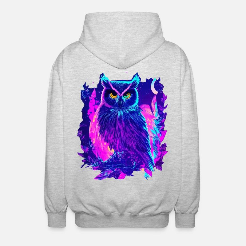 Neon leuchtende Eule Synthwave - Unisex Kapuzenjacke - Hellgrau meliert