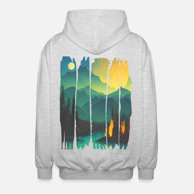 Landscape Campfire Forest - Unisex Hooded Jacket - light heather grey