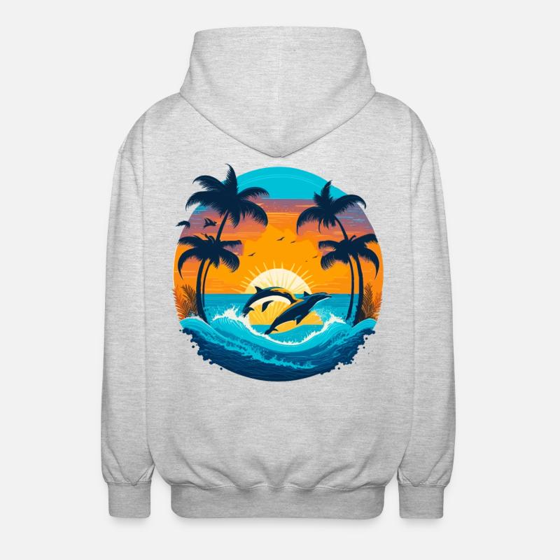 Delphin Sunset - Unisex Kapuzenjacke - Hellgrau meliert