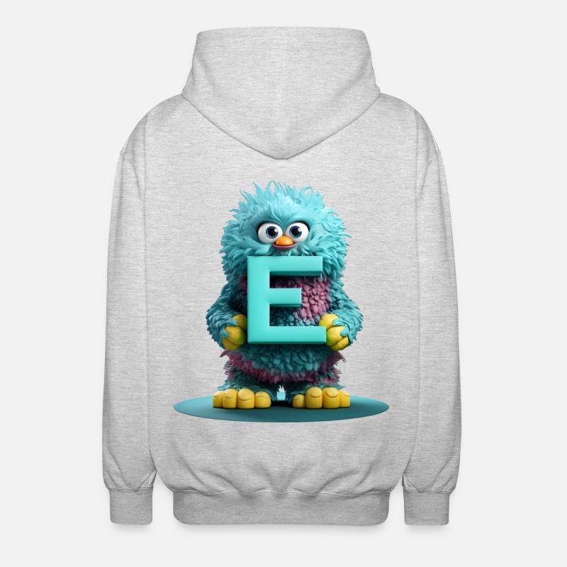 Flauschiges Monster mit dem Buchstaben E - Unisex Kapuzenjacke - Hellgrau meliert