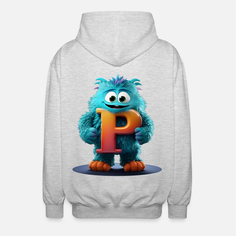 Monstre bleu avec P géant - Veste à capuche unisexe - gris clair chiné