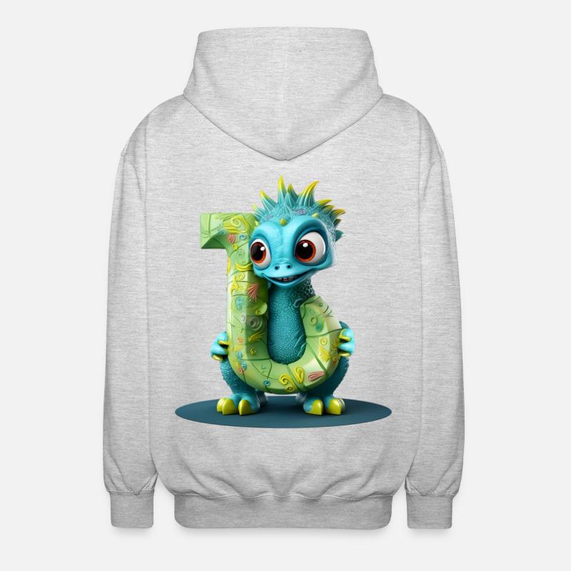 Blauer Drache mit Buchstabe J Alphabet - Unisex Kapuzenjacke - Hellgrau meliert