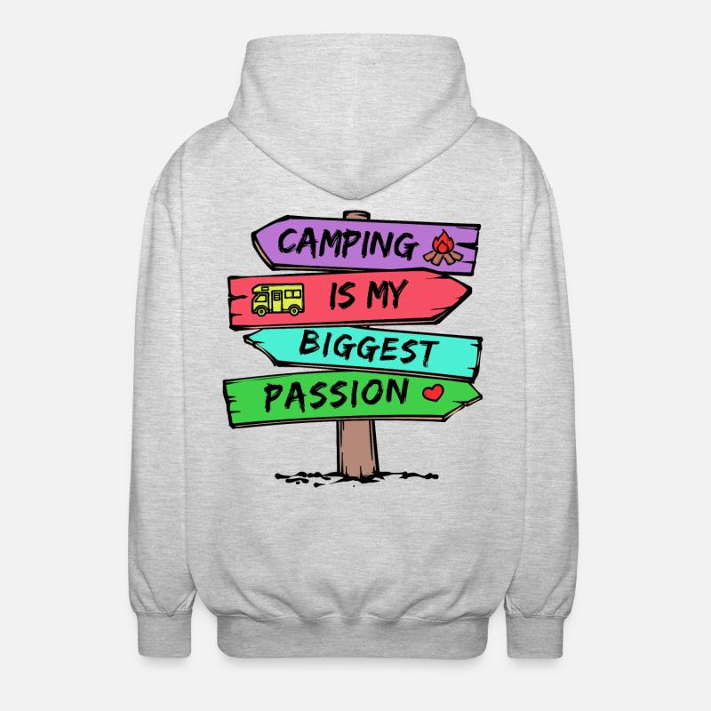 Camping Statement Wohnwagen Camper Urlaub Wanderer - Unisex Kapuzenjacke - Hellgrau meliert