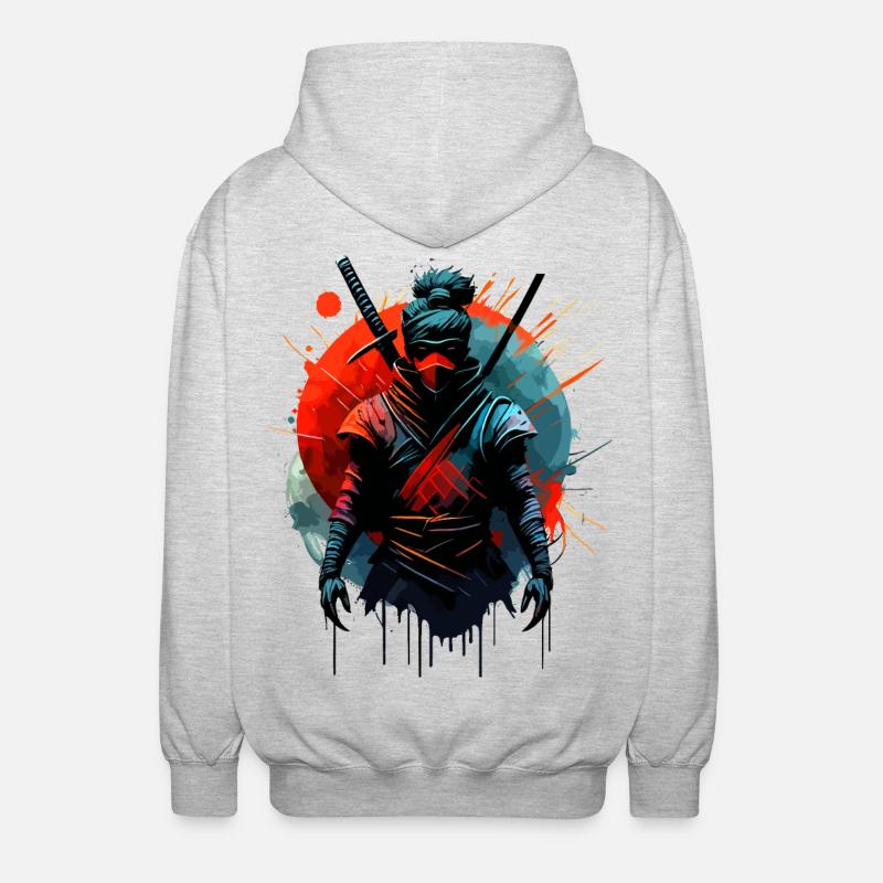Kriegerischer Ninja Samurai Japan - Unisex Kapuzenjacke - Hellgrau meliert