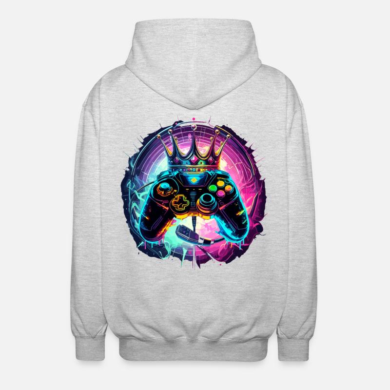 Gaming Controller mit Headset und Krone - Unisex Kapuzenjacke - Hellgrau meliert