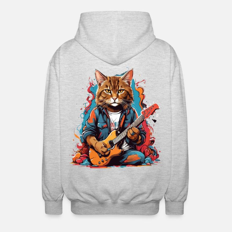 Katze mit Gitarre - Unisex Kapuzenjacke - Hellgrau meliert