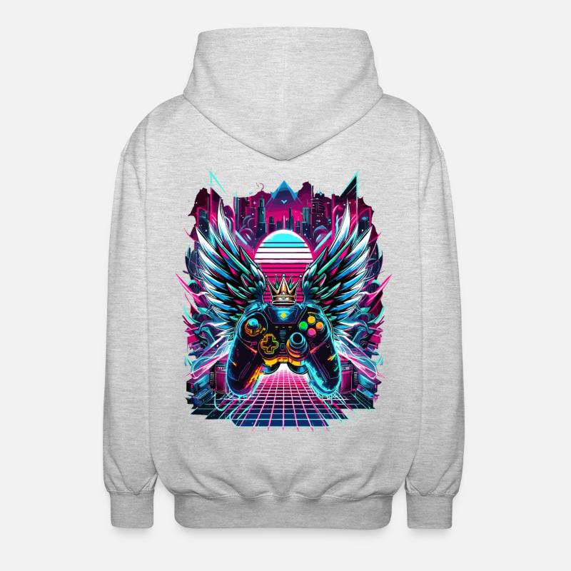 Synthwave Sunset Gamer Controller - Unisex Hooded Jacket - light heather grey