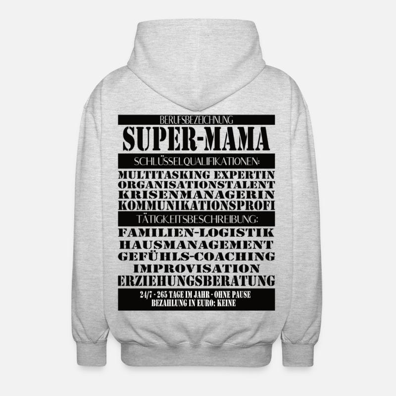 Super Mama – Multitasking ohne Pause - Unisex Kapuzenjacke - Hellgrau meliert