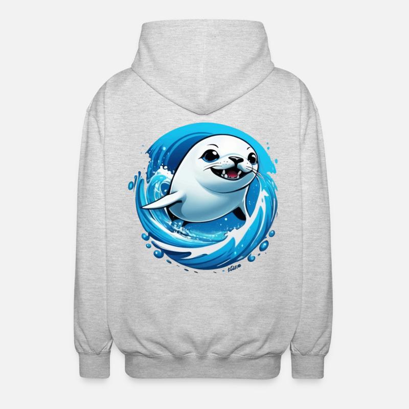 Robbe Robben Meer - Unisex Kapuzenjacke - Hellgrau meliert