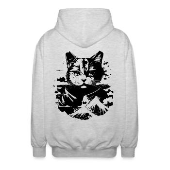 Katze Anime Look - Unisex Kapuzenjacke - Hellgrau meliert - Hinten - AI Model Male 185 light (185cm)