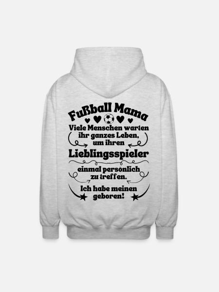 Fußball Mama Lieblingsspieler geboren - Unisex Kapuzenjacke - Hellgrau meliert