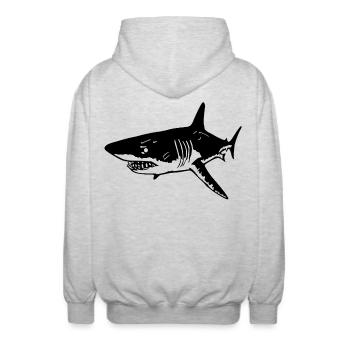 The predatory black shark - Unisex Hooded Jacket - light heather grey - Back - AI Model Male 185 light (185cm)