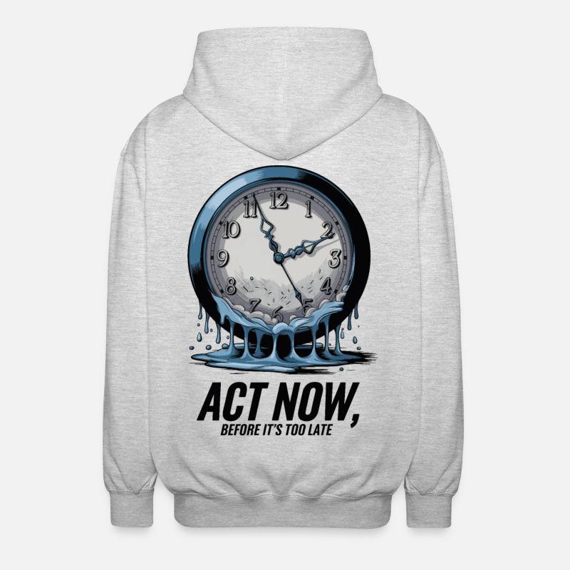 Melting Clock Act Now Klimabewusstsein Kunst - Unisex Kapuzenjacke - Hellgrau meliert