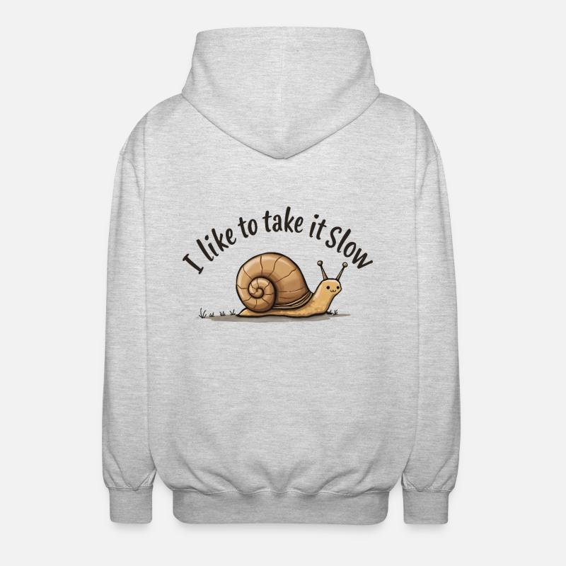 Langsame Schnecke „Nimm es langsam“ - Unisex Kapuzenjacke - Hellgrau meliert