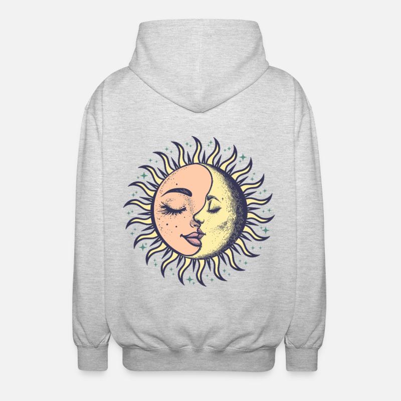 Boho Sun Moon Spirituality Sun Face - Unisex Hooded Jacket - light heather grey
