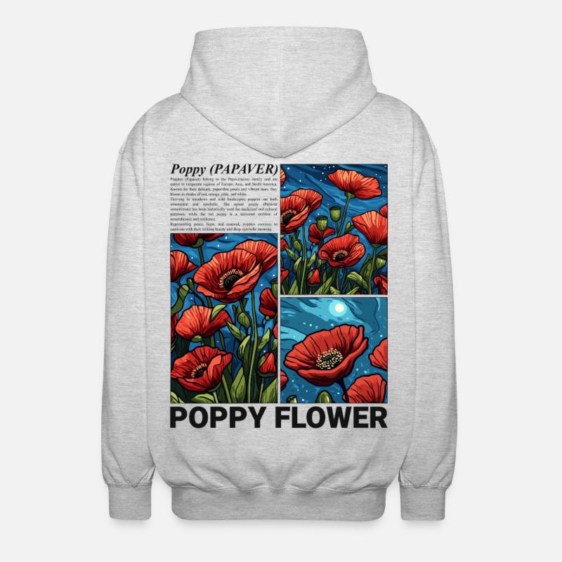 Coquelicot Nature Fleur Botanique Esthétique Cadeau - Veste à capuche unisexe - gris clair chiné