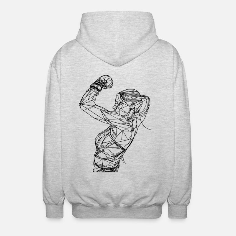 Dessin au trait de boxeuse féminine - Veste à capuche unisexe - gris clair chiné