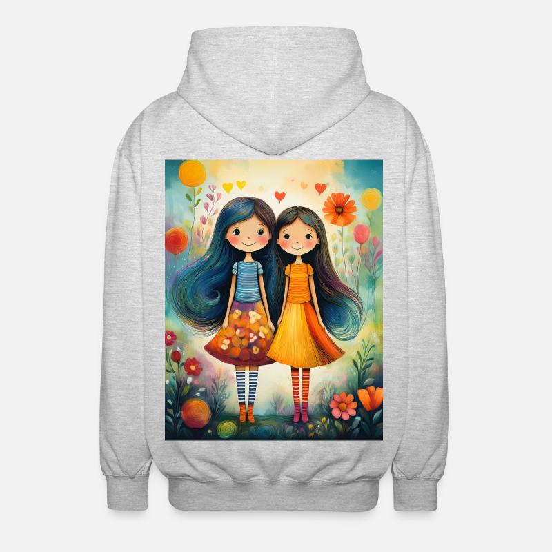 Lächelnde Mädchen mit Blumendekor - Unisex Kapuzenjacke - Hellgrau meliert