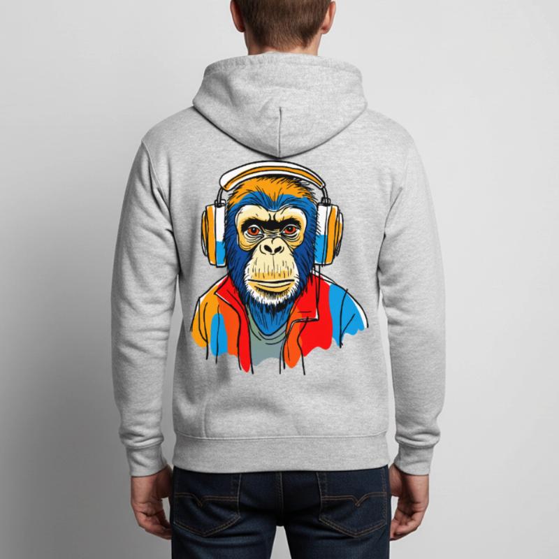 Affe mit Kopfhörern Unisex Kapuzenjacke