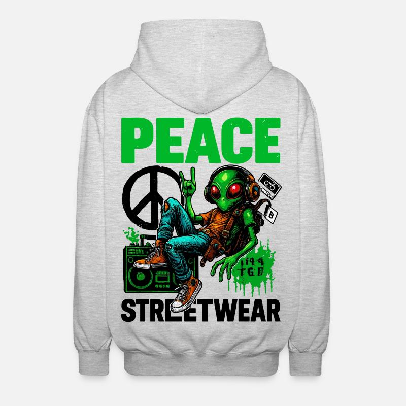 Extraterrestre avec Boombox de paix - Veste à capuche unisexe - gris clair chiné
