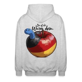 In Deutschland ist der blaue Wurm im Apfel Fck afd - Unisex Kapuzenjacke - Hellgrau meliert - Hinten - AI Model Male 185 light (185cm)