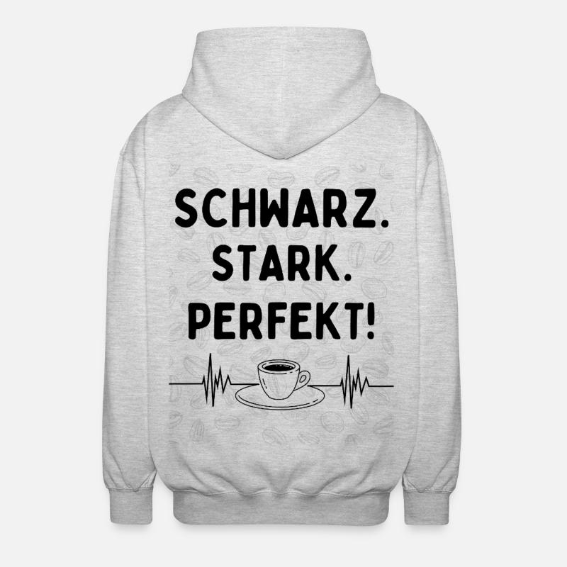 Schwarz. Stark. Perfekt. – Kaffee Statement - Unisex Kapuzenjacke - Hellgrau meliert