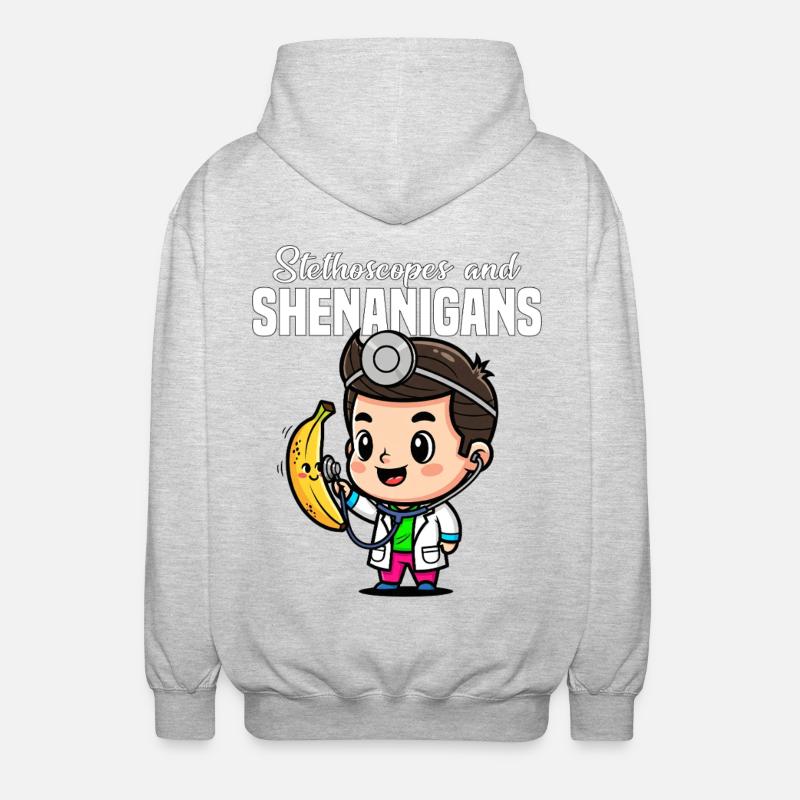 STETHOSCOPES AND SHENANIGANS - DOCTOR GIFT - Unisex Hooded Jacket - light heather grey