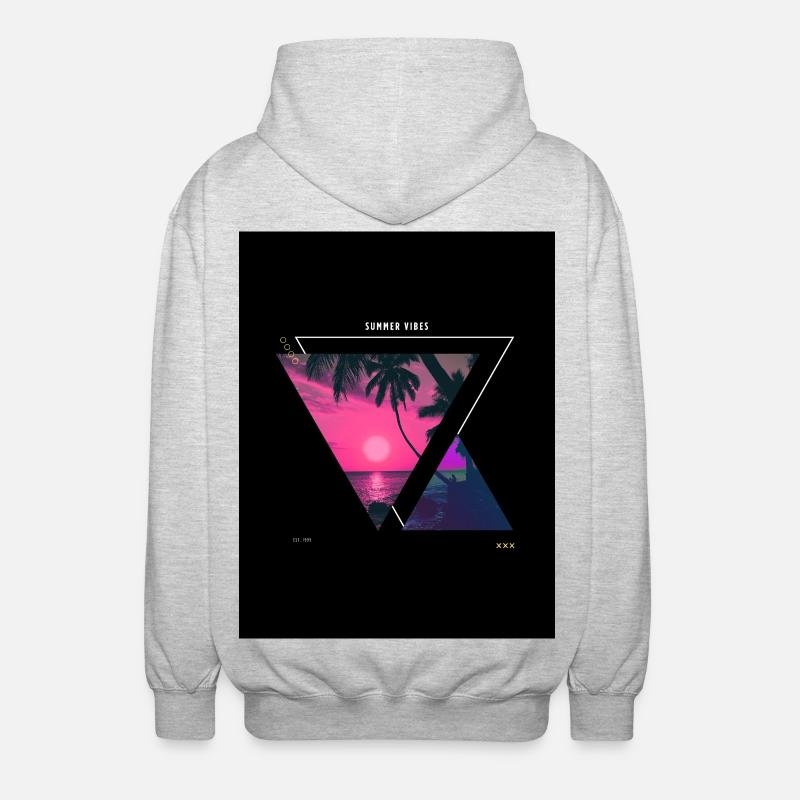 Coucher de soleil tropical Triangle Design - Veste à capuche unisexe - gris clair chiné