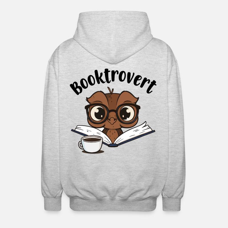Booktrovert Eule mit Buch und Kaffee - Unisex Kapuzenjacke - Hellgrau meliert