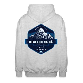 Bealach na Bà , Applecross Peninsula, Schottland - Unisex Kapuzenjacke - Hellgrau meliert - Hinten - AI Model Male 185 light (185cm)
