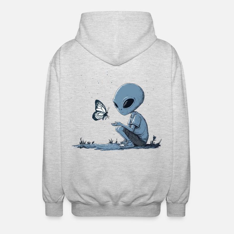 Un extraterrestre et un papillon mignons - Veste à capuche unisexe - gris clair chiné