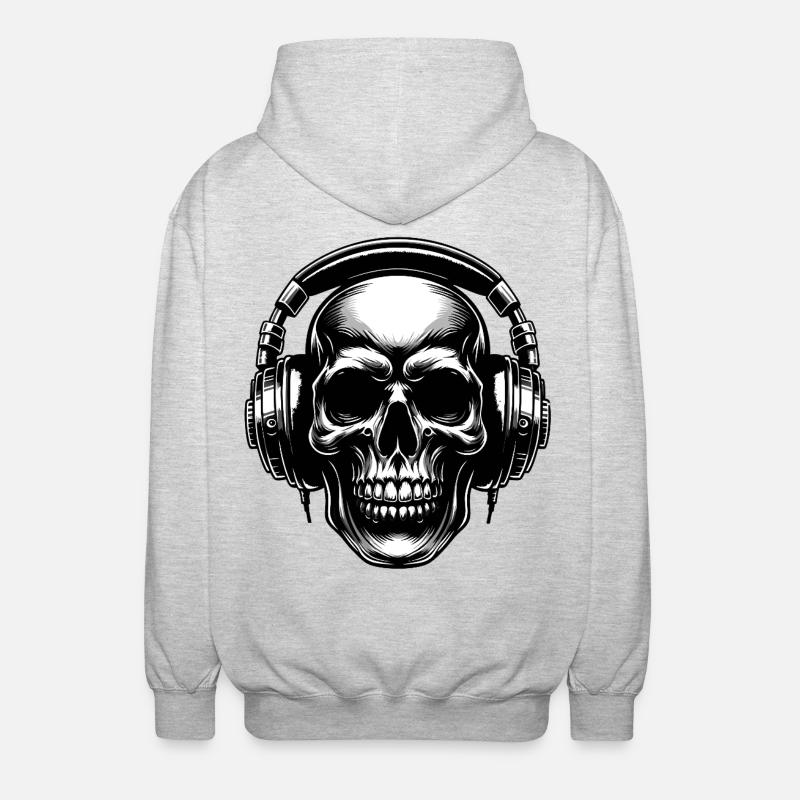 Skull mit Kopfhörern Blickfang Design - Unisex Kapuzenjacke - Hellgrau meliert
