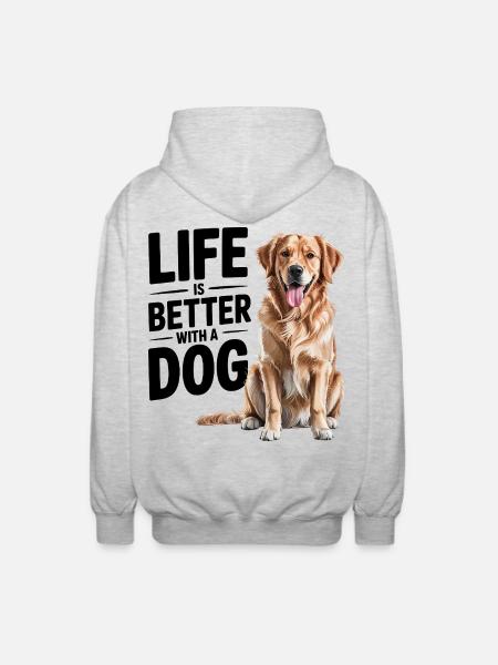 Life Is Better With a Dog - Unisex Hooded Jacket - light heather grey