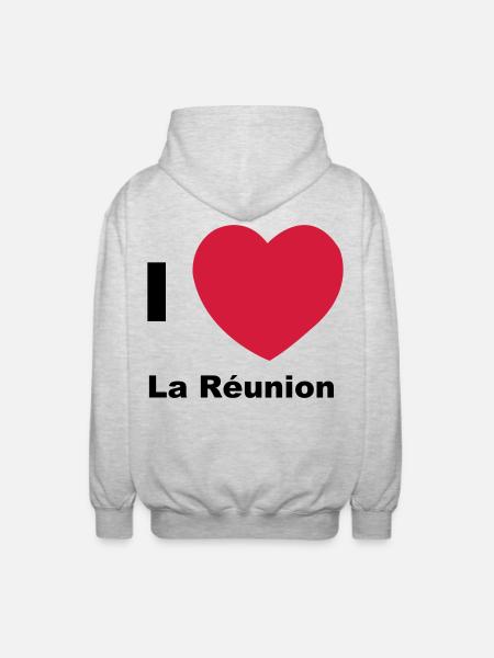 I love Reunion Island - Unisex Hooded Jacket - light heather grey