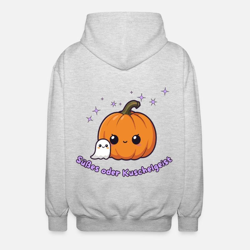 Cute pumpkin with cuddly ghost - Unisex Hooded Jacket - light heather grey