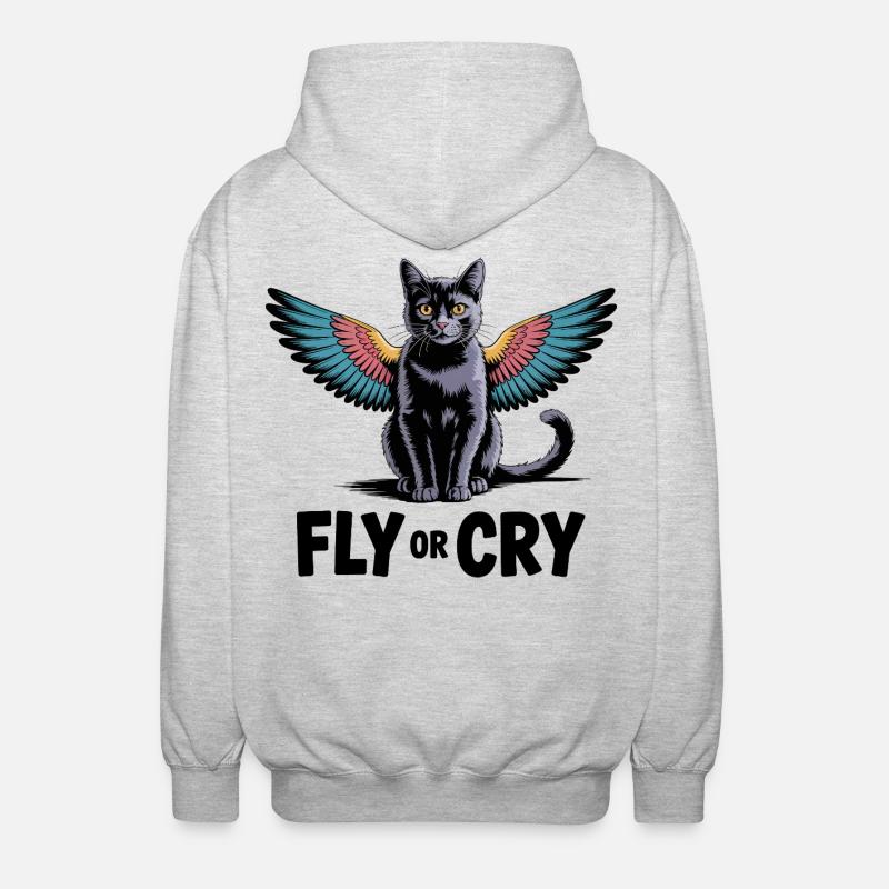 Fliege oder rufe Katze - Unisex Kapuzenjacke - Hellgrau meliert