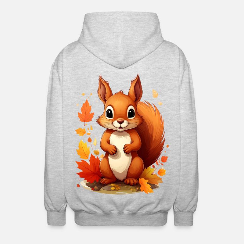 Niedliches Eichhörnchen im Herbst - Unisex Kapuzenjacke - Hellgrau meliert