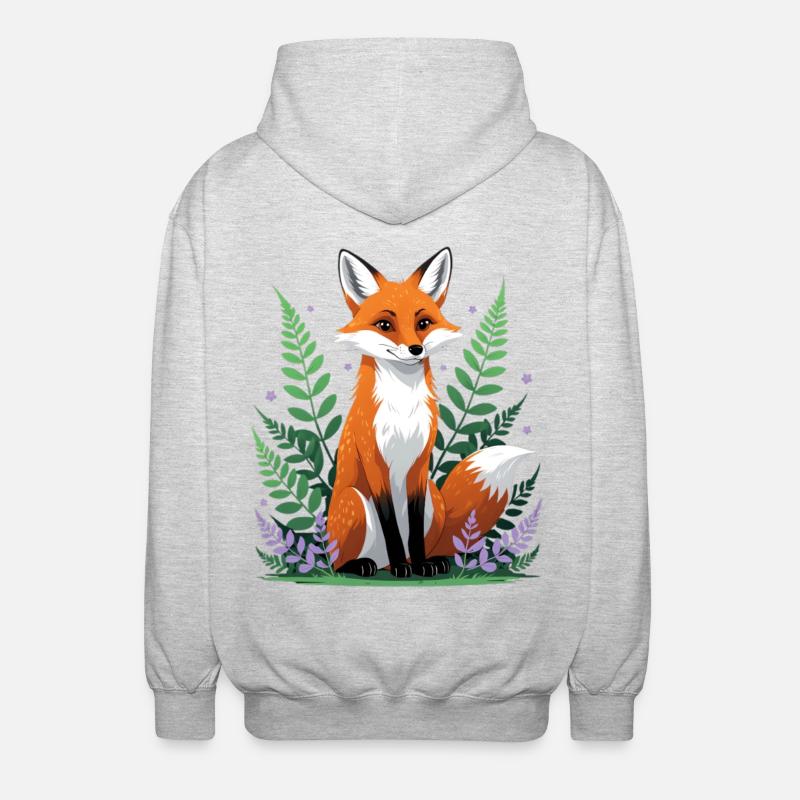 Wald-Fuchs mit Blumen und Blättern - Unisex Kapuzenjacke - Hellgrau meliert